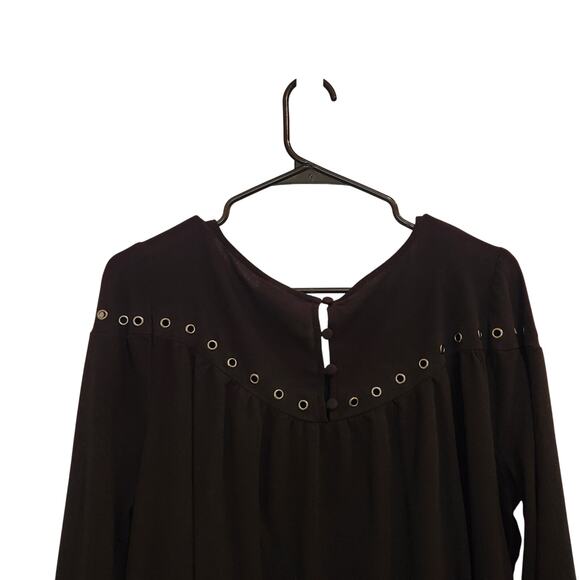 Torrid Long Sleeve Peasant Blouse Black Top Grommets Casual Streetwear Goth 1X - Picture 4 of 8